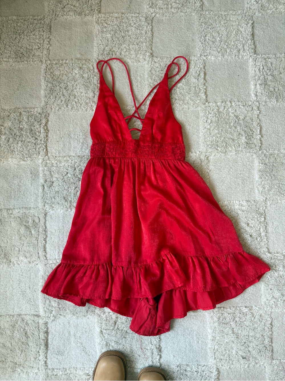 Urban Outfitters Red V-Neck Ruffled Mini Romper